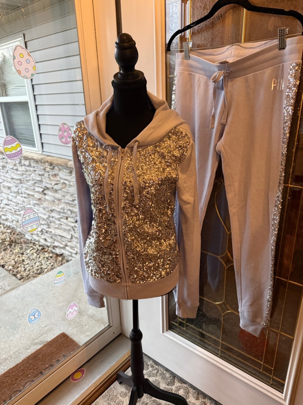 PINK Victoria's Secret Lavender Sequin Zip Hoodie & Joggers Set VINTAGE!!!!